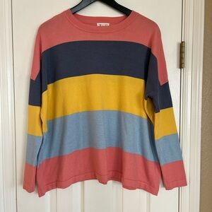 Tea & Rose Wide Stripe Multicolor Sweater Women's Medium Boxy Fine Knit Sweater